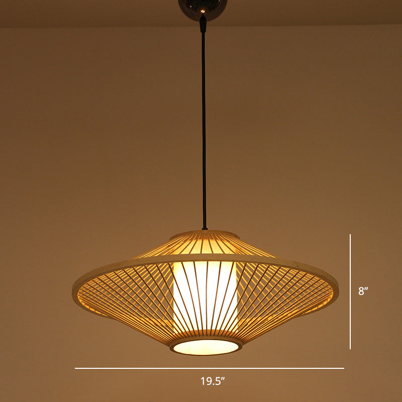 Minimalist Handcrafted Suspension Lighting Bamboo 1 Head Tea Room Pendant Ceiling Light in Wood