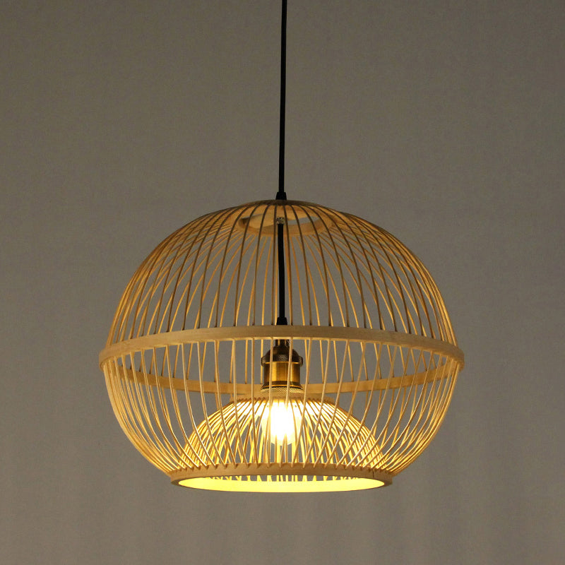 Minimalist Handcrafted Suspension Lighting Bamboo 1 Head Tea Room Pendant Ceiling Light in Wood