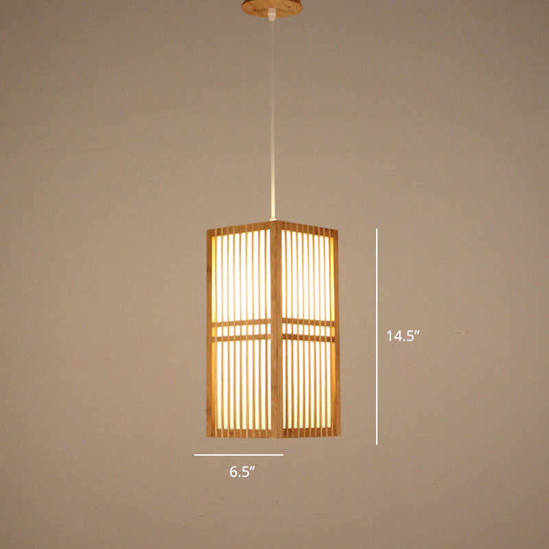 Minimalist Handcrafted Suspension Lighting Bamboo 1 Head Tea Room Pendant Ceiling Light in Wood