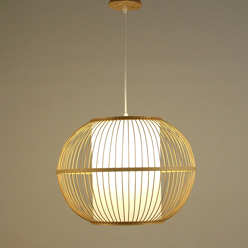 Minimalist Handcrafted Suspension Lighting Bamboo 1 Head Tea Room Pendant Ceiling Light in Wood