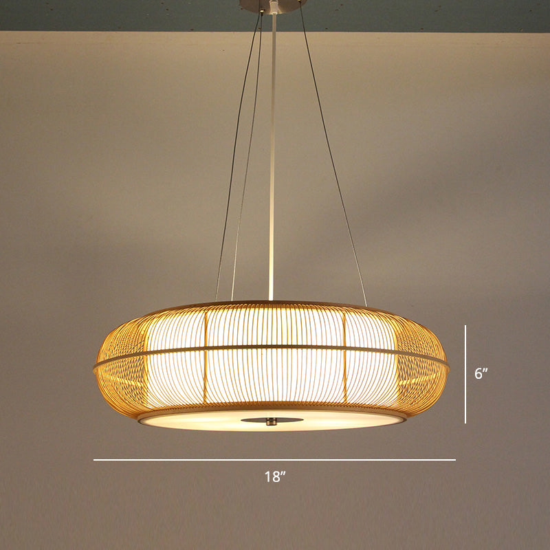 Minimalist Handcrafted Suspension Lighting Bamboo 1 Head Tea Room Pendant Ceiling Light in Wood