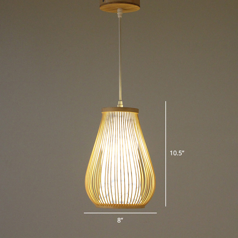 Minimalist Handcrafted Suspension Lighting Bamboo 1 Head Tea Room Pendant Ceiling Light in Wood