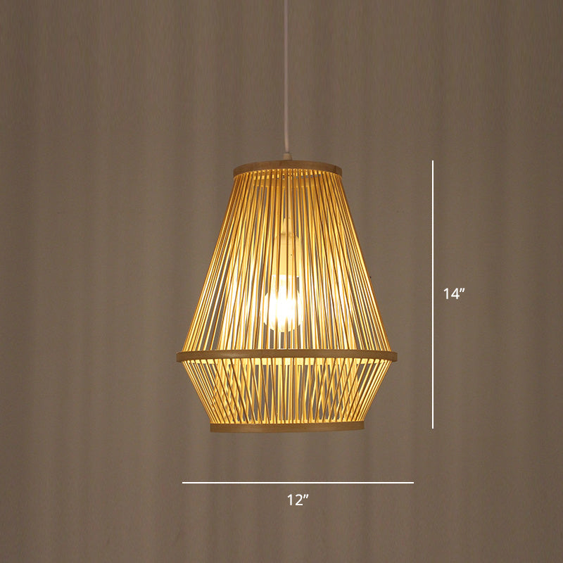 Minimalist Handcrafted Suspension Lighting Bamboo 1 Head Tea Room Pendant Ceiling Light in Wood