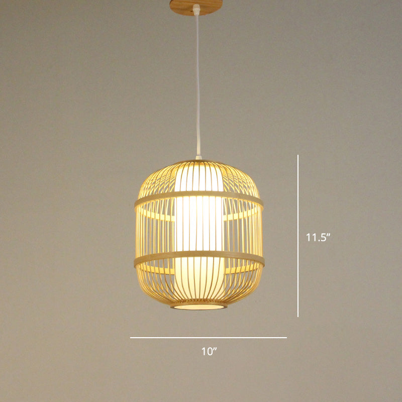 Minimalist Handcrafted Suspension Lighting Bamboo 1 Head Tea Room Pendant Ceiling Light in Wood