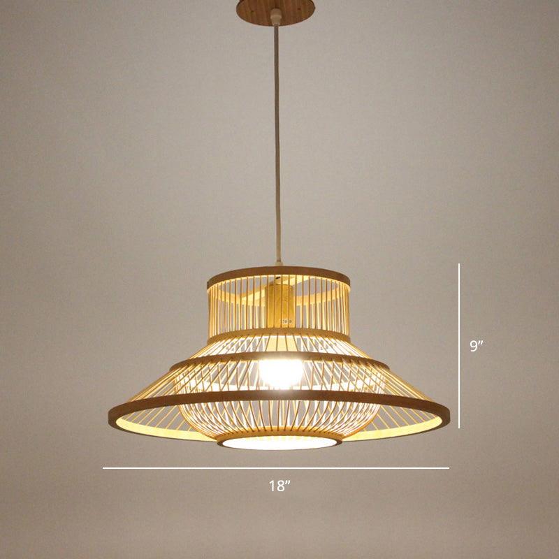 Minimalist Handcrafted Suspension Lighting Bamboo 1 Head Tea Room Pendant Ceiling Light in Wood