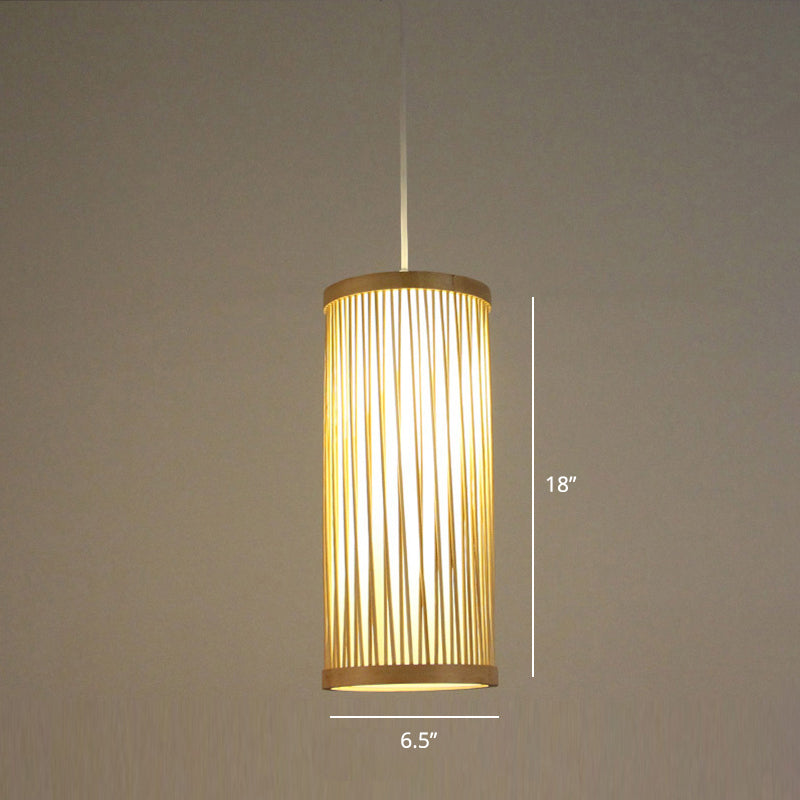 Minimalist Handcrafted Suspension Lighting Bamboo 1 Head Tea Room Pendant Ceiling Light in Wood