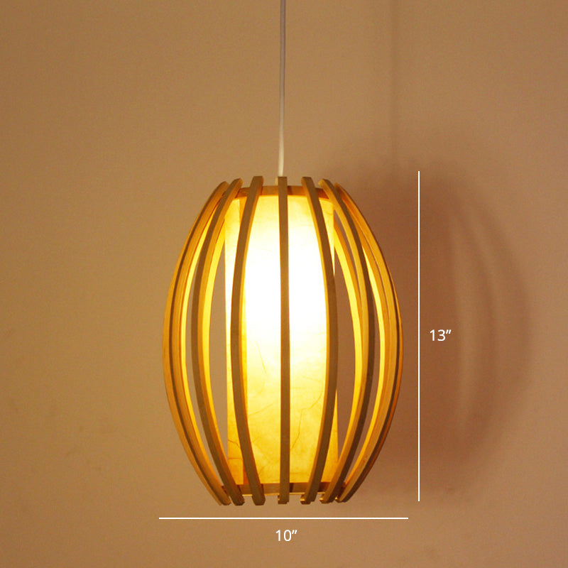 Minimalist Handcrafted Suspension Lighting Bamboo 1 Head Tea Room Pendant Ceiling Light in Wood