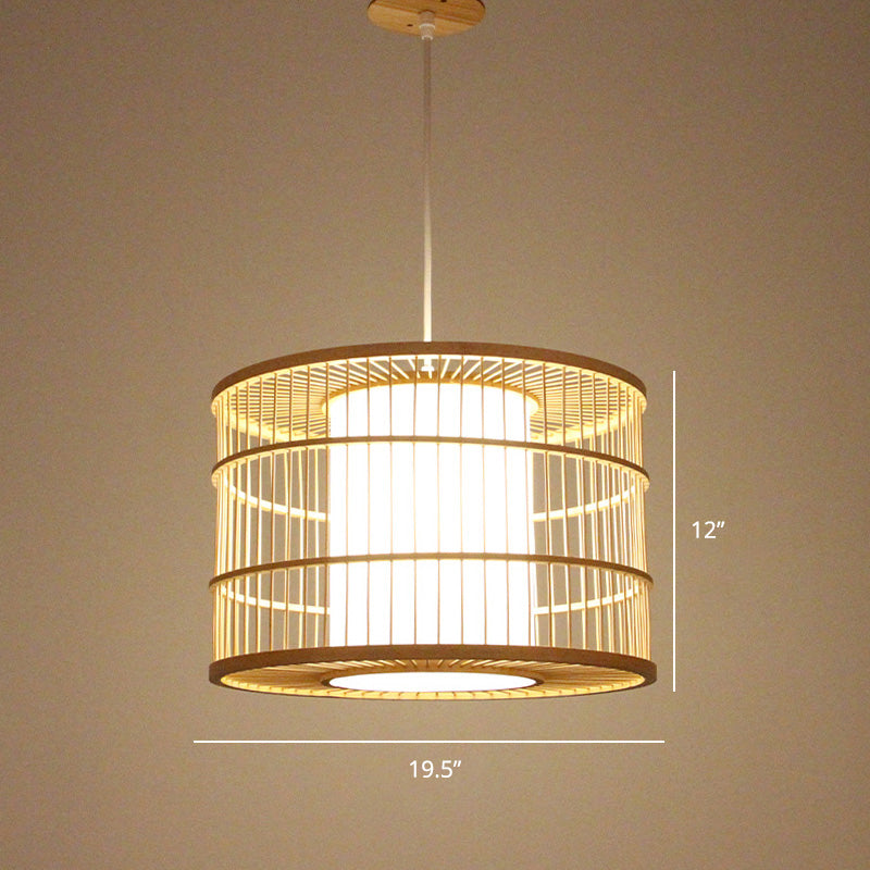 Minimalist Handcrafted Suspension Lighting Bamboo 1 Head Tea Room Pendant Ceiling Light in Wood