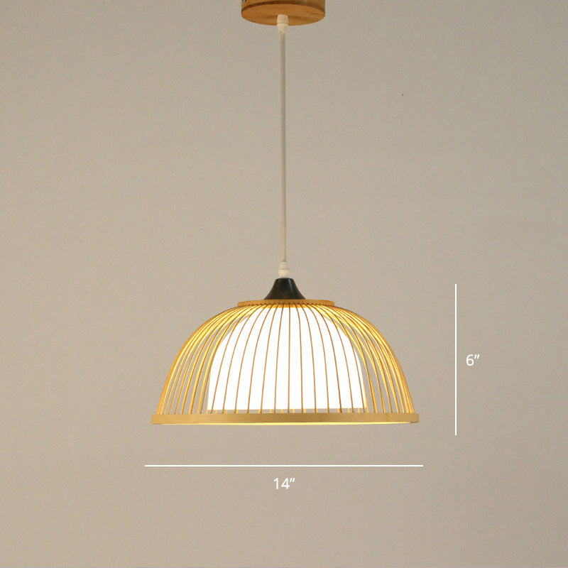 Minimalist Handcrafted Suspension Lighting Bamboo 1 Head Tea Room Pendant Ceiling Light in Wood