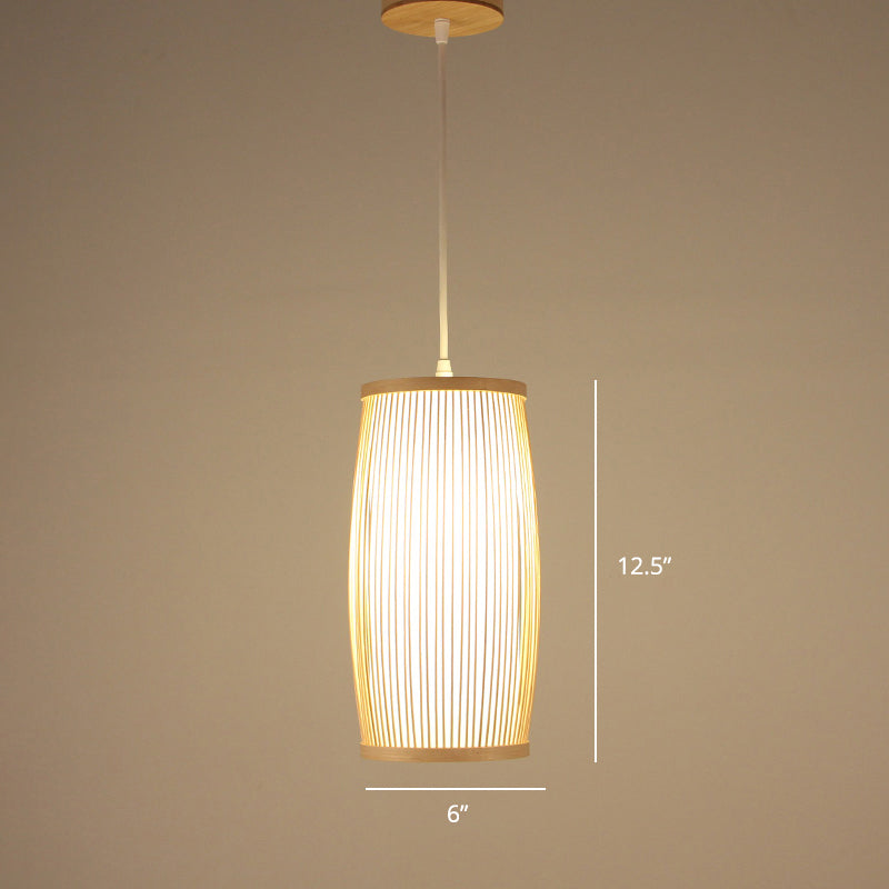 Minimalist Handcrafted Suspension Lighting Bamboo 1 Head Tea Room Pendant Ceiling Light in Wood