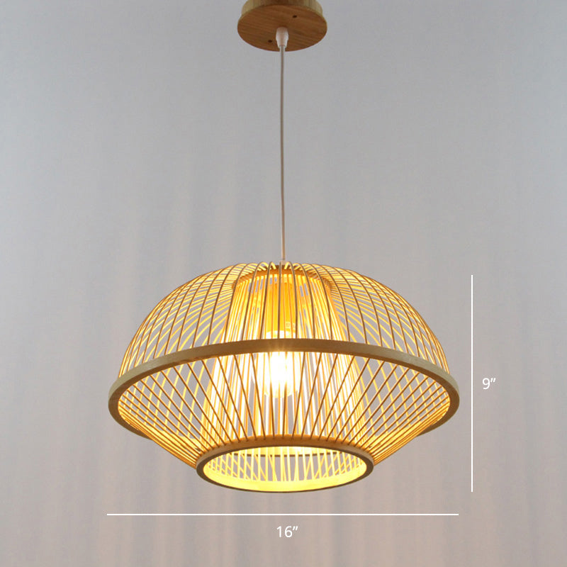 Minimalist Handcrafted Suspension Lighting Bamboo 1 Head Tea Room Pendant Ceiling Light in Wood