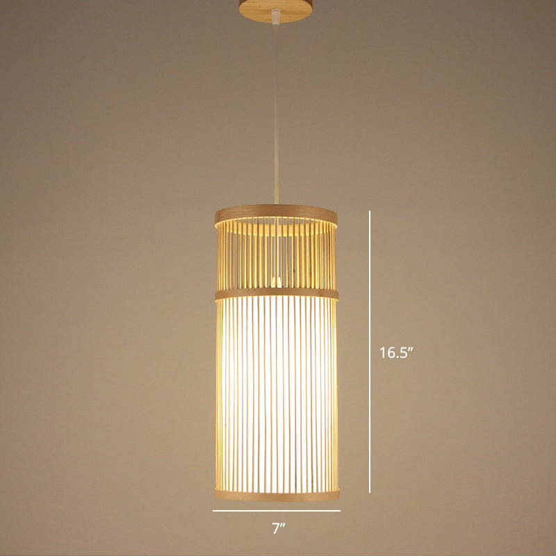 Minimalist Handcrafted Suspension Lighting Bamboo 1 Head Tea Room Pendant Ceiling Light in Wood