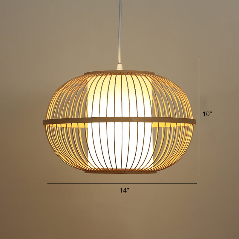 Handwoven Ceiling Light Modern Bamboo Single Restaurant Hanging Pendant Light in Wood