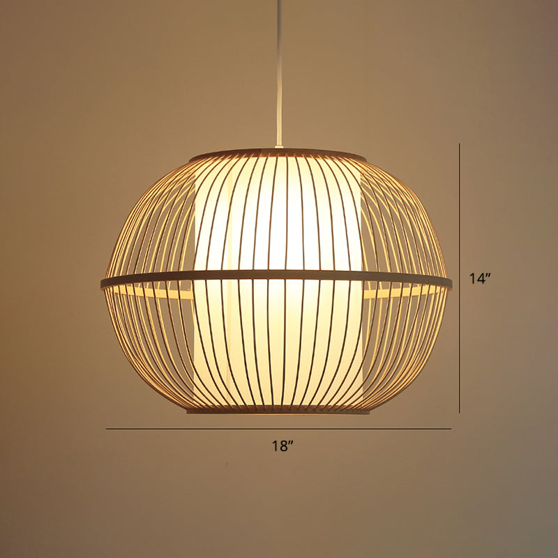 Handwoven Ceiling Light Modern Bamboo Single Restaurant Hanging Pendant Light in Wood