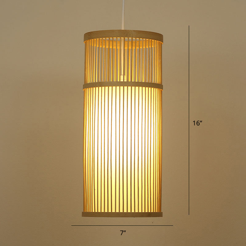 Handwoven Ceiling Light Modern Bamboo Single Restaurant Hanging Pendant Light in Wood