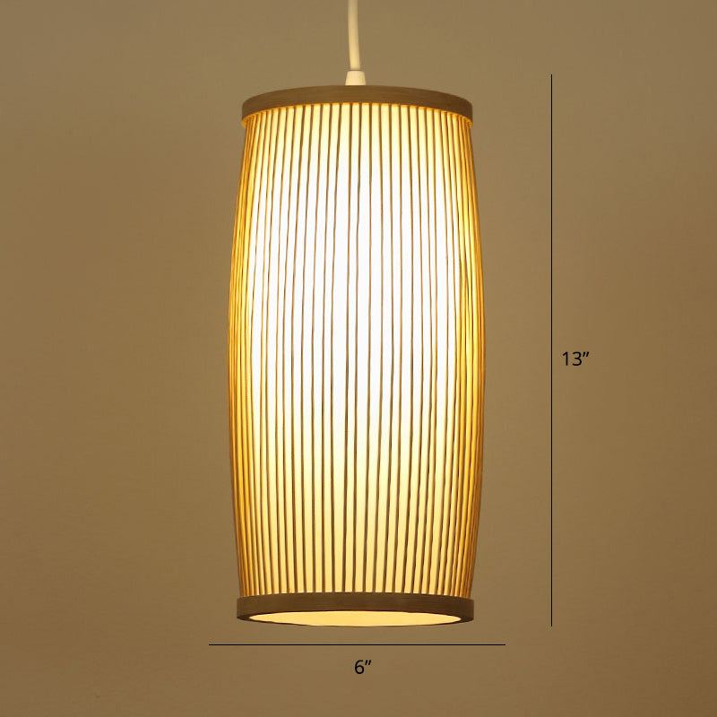 Handwoven Ceiling Light Modern Bamboo Single Restaurant Hanging Pendant Light in Wood