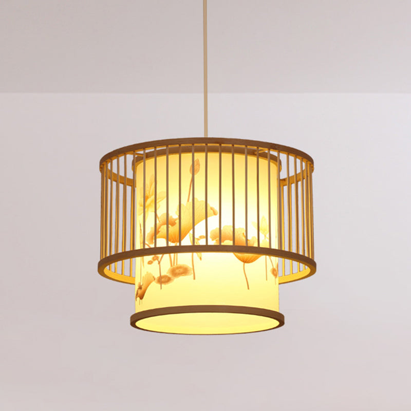 Handwoven Ceiling Light Modern Bamboo Single Restaurant Hanging Pendant Light in Wood