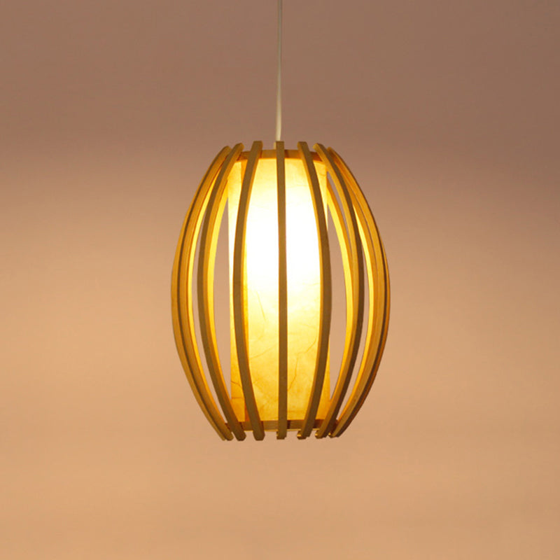 Handwoven Ceiling Light Modern Bamboo Single Restaurant Hanging Pendant Light in Wood