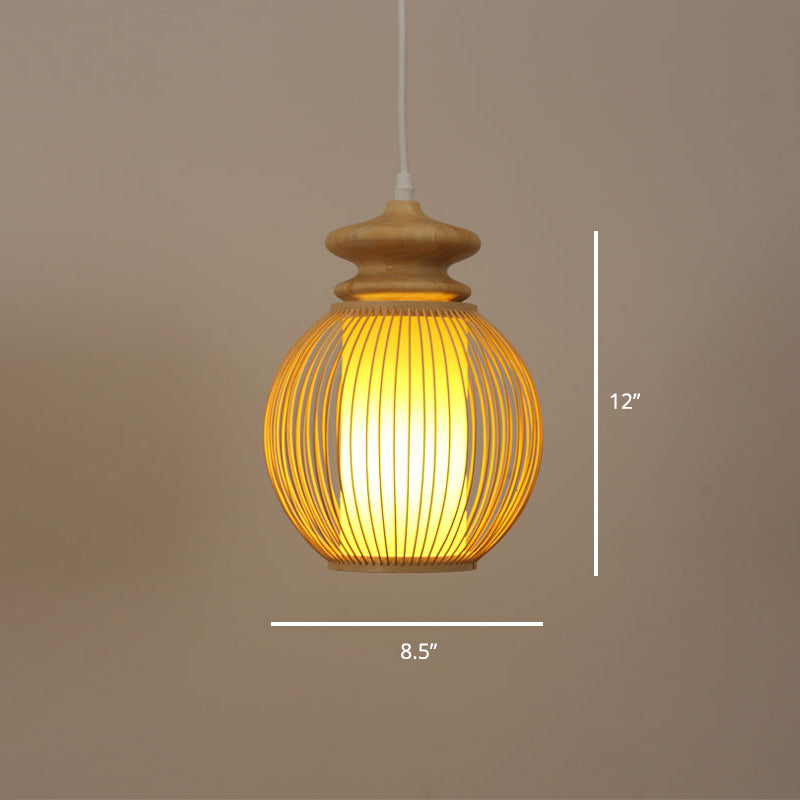 Handwoven Ceiling Light Modern Bamboo Single Restaurant Hanging Pendant Light in Wood