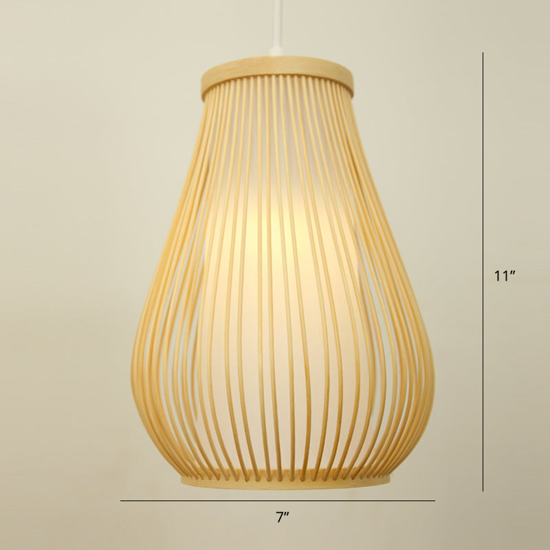 Handwoven Ceiling Light Modern Bamboo Single Restaurant Hanging Pendant Light in Wood