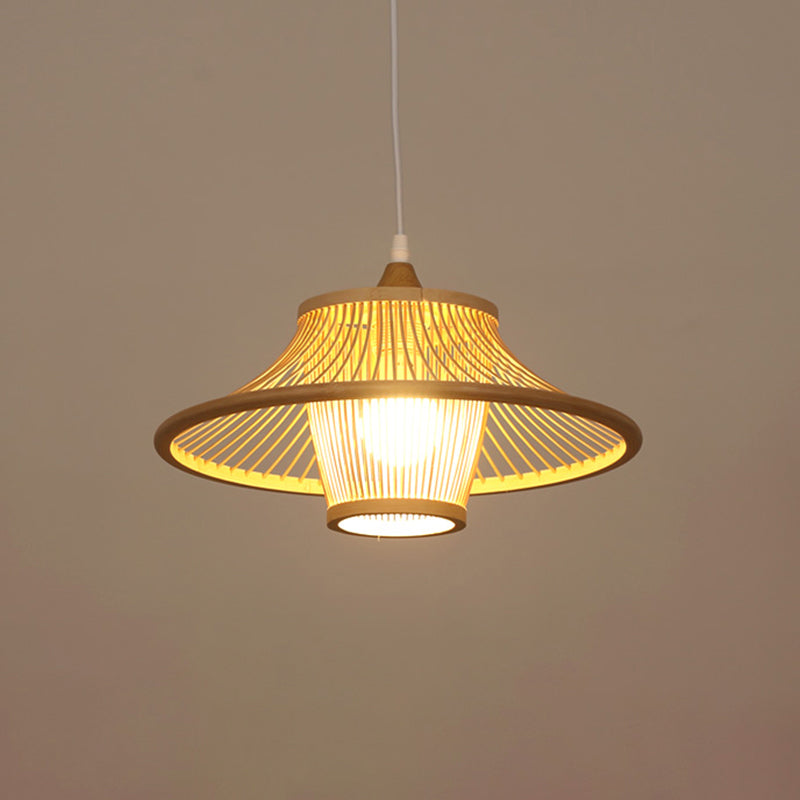 Handwoven Ceiling Light Modern Bamboo Single Restaurant Hanging Pendant Light in Wood