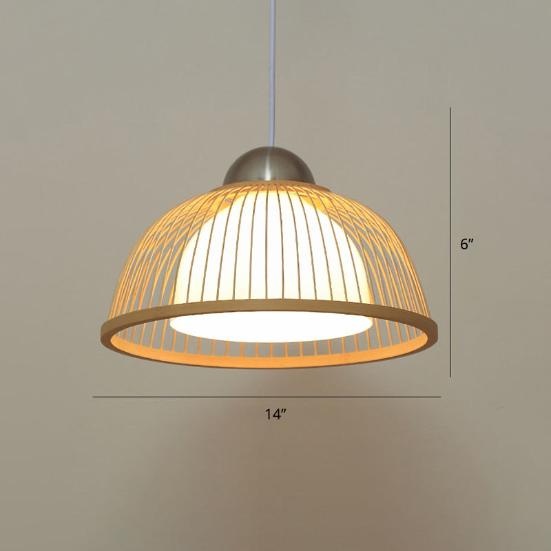 Handwoven Ceiling Light Modern Bamboo Single Restaurant Hanging Pendant Light in Wood