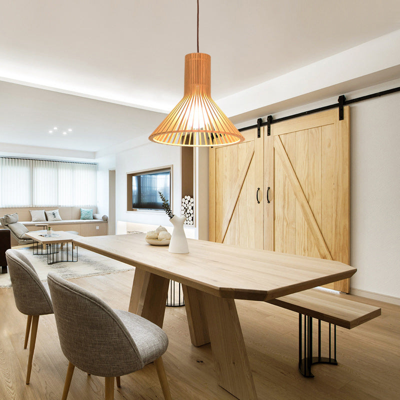 Sala da pranzo ombreggiata a sospensione in legno leggero a bulbo singolo lampada a sospensione contemporanea