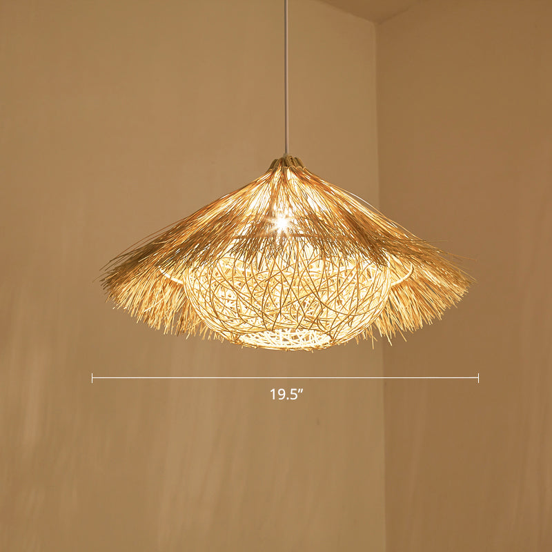 Luce di sospensione a cono minimalista Rattan 1 testa a sospensione Luce a soffitto in legno