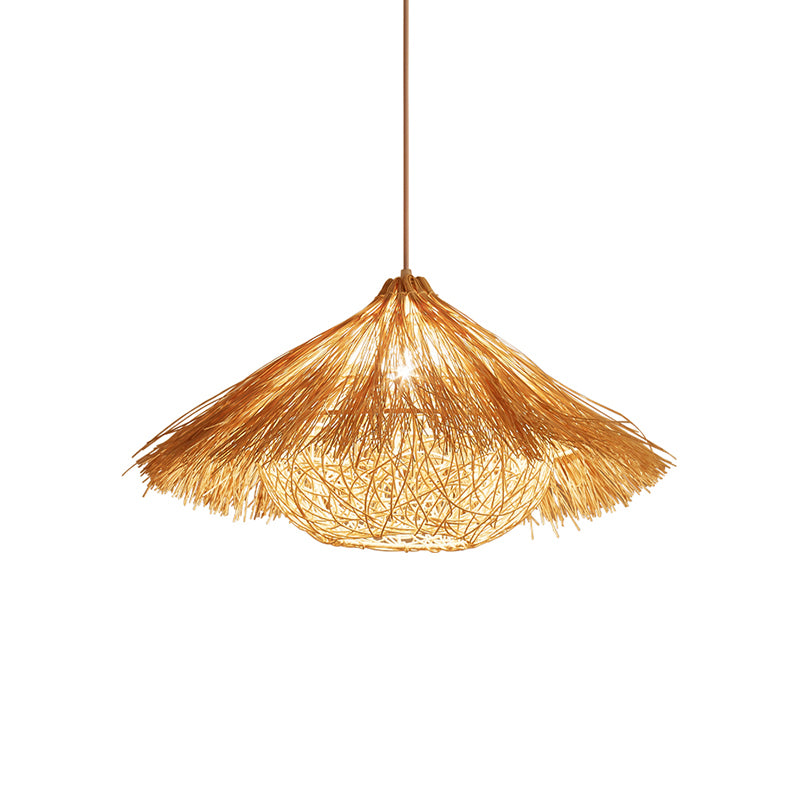 Luce di sospensione a cono minimalista Rattan 1 testa a sospensione Luce a soffitto in legno