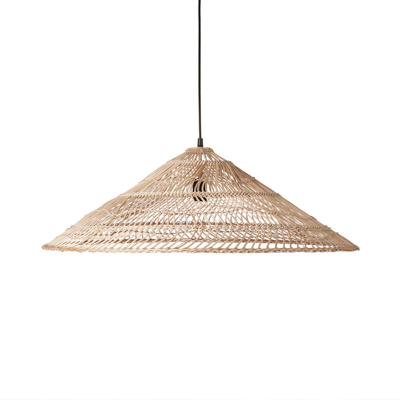 Cone Shaped Suspension Light Simplicity Rattan 1-Light Restaurant Pendant Light in Wood