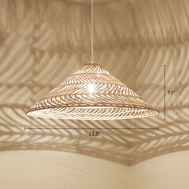 Cone Shaped Suspension Light Simplicity Rattan 1-Light Restaurant Pendant Light in Wood