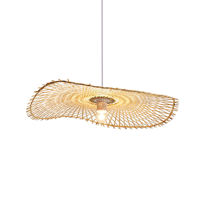 Bamboo Lotus Leaf Suspension Lighting Minimalist 1 Head Wood Pendant Ceiling Light