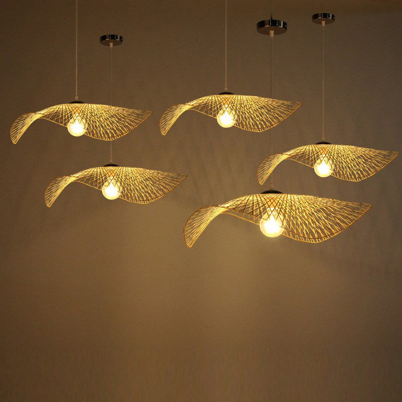 Lotus Leaf Bamboo Pendant Light Contemporain Single Suspension Suspension Suspension