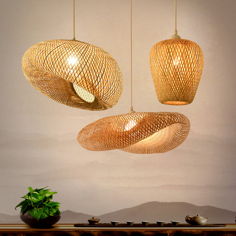 Éclairage de suspension tissé en bois simplicité 1-Light Bamboo Pendant Light pour le salon de thé