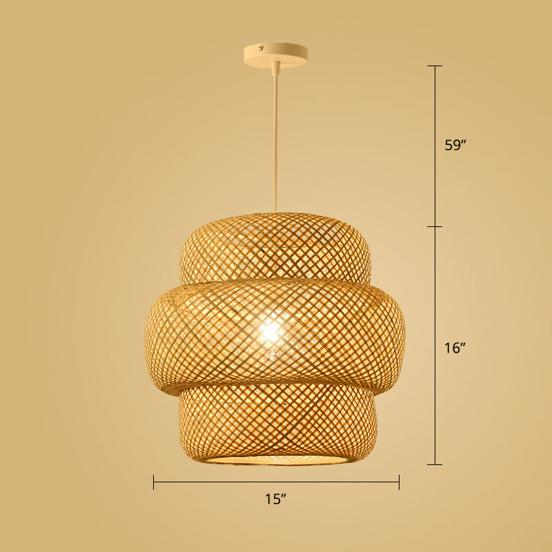 Éclairage de suspension tissé en bois simplicité 1-Light Bamboo Pendant Light pour le salon de thé