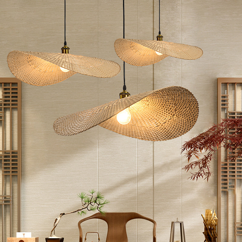 Bamboo Lotus Leaf Ceiling Light Modern Style Single-Bulb Wood Hanging Pendant Light