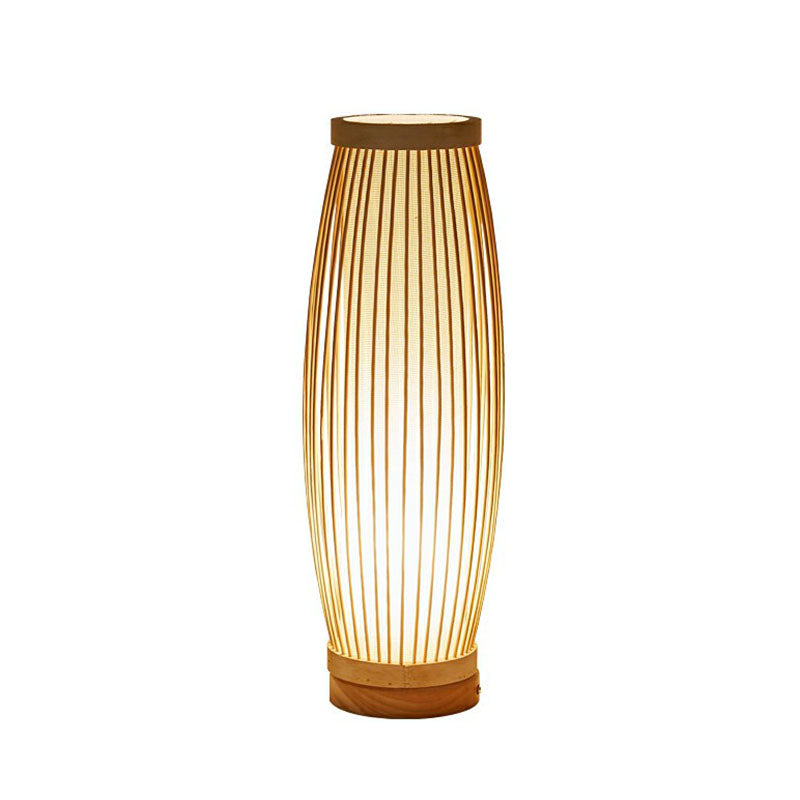 Bamboo Elongated Oval Nightstand Lamp Asian Style 1 Bulb Table Lighting in Wood for Tea Room