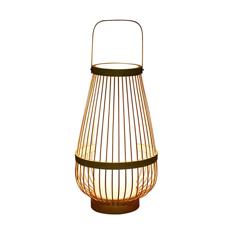 Basket Shaped Bamboo Table Lamp Minimalist 1 Head Wood Nightstand Light for Restaurant