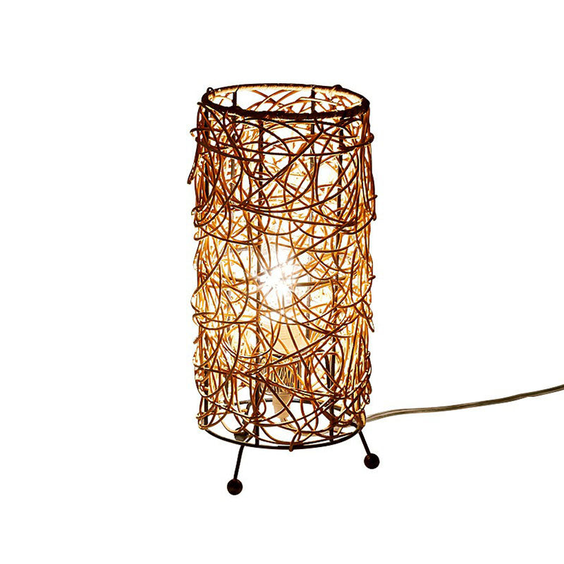 Modern Style Cylindrical Table Light Rattan Single-Bulb Living Room Nightstand Lighting