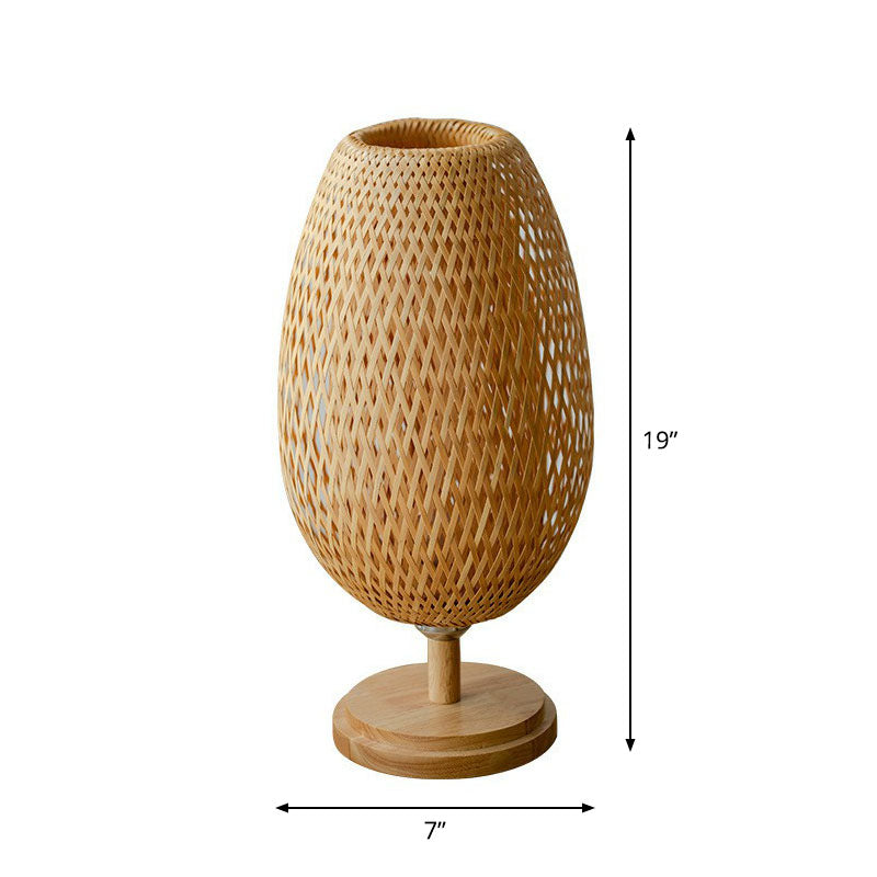 Bamboo Wineglass-Like Table Lamp Nordic Style 1 Bulb Nightstand Light in Wood for Bedroom