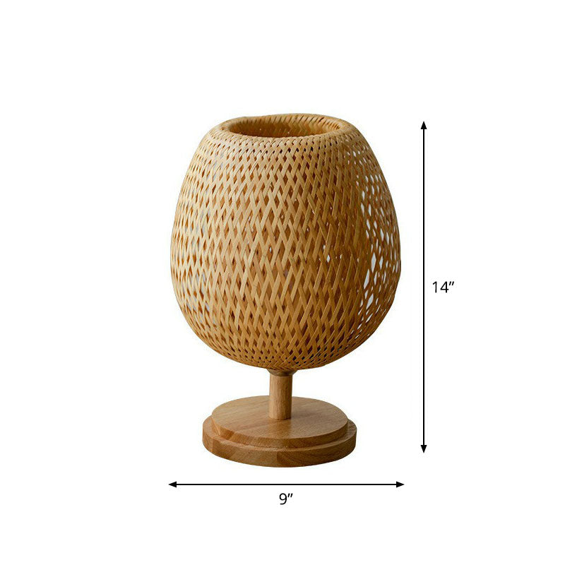 Bamboo Wineglass-Like Table Lamp Nordic Style 1 Bulb Nightstand Light in Wood for Bedroom