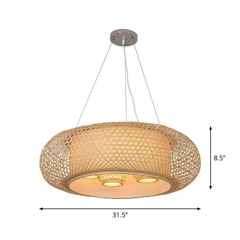 Pumpkin Bamboo Ceiling Lighting South-east Asia 4 Bulbs Wood Chandelier Light Fixture