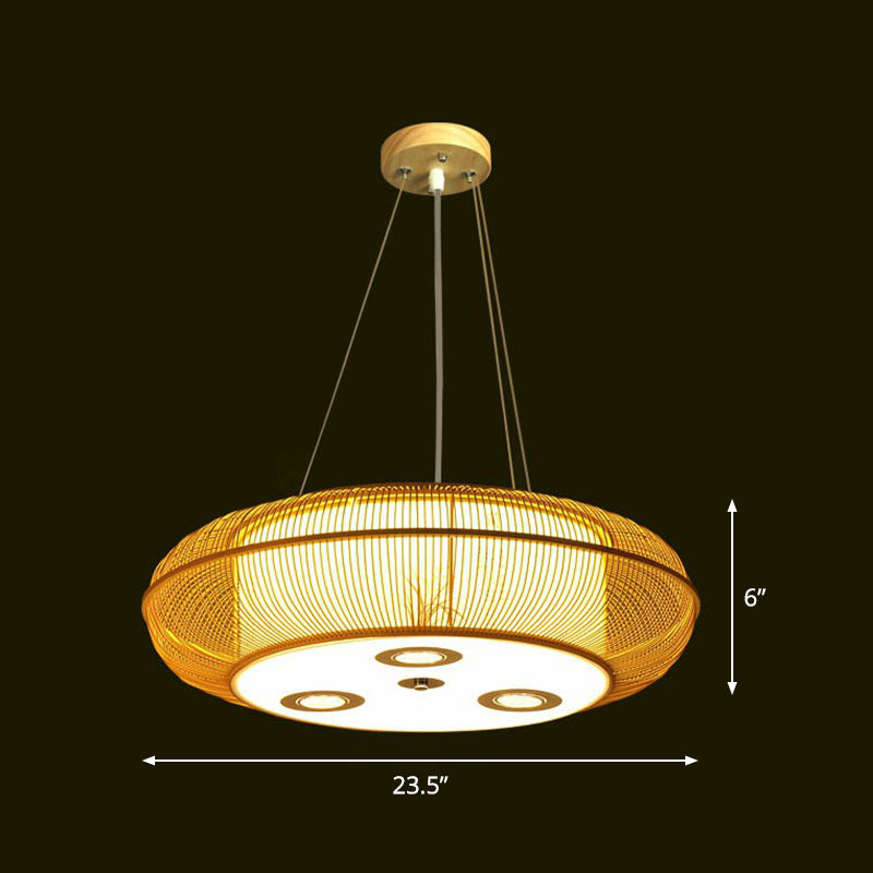 Simplicity Rounded Drum Chandelier Lighting Bamboo Restaurant Pendant Light Fixture