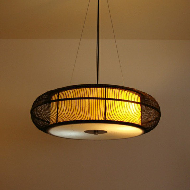 Gebogene Drum Suspension Light South-East Asian Bambus Teer Room Kronleuchter Beleuchtung