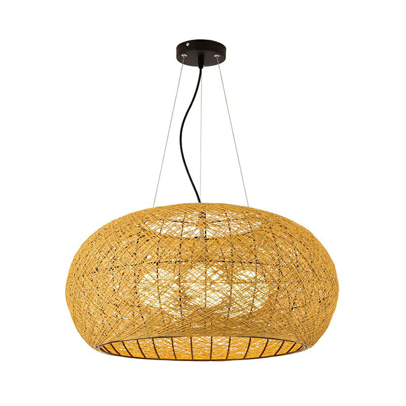 Rattan Curved Drum Ceiling Lighting South-east Asia 3 Heads Chandelier Light Fixture