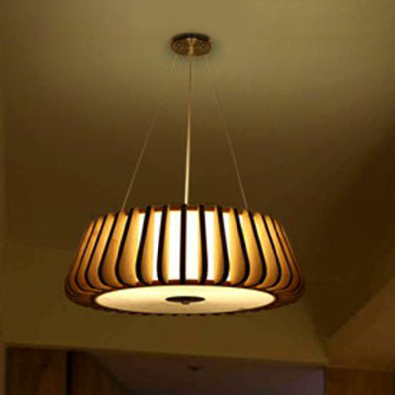 Tapered Drum Chandelier Pendant Light Contemporary 3 Bulbs Living Room Hanging Light in Wood