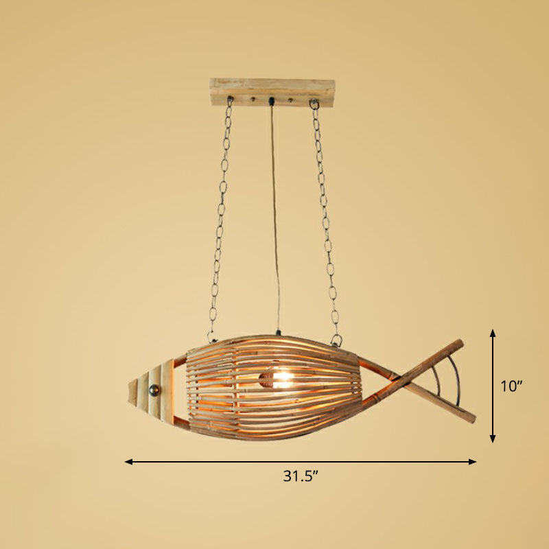 Contemporary Fish Chandelier Pendant Light Bamboo Tea Room Hanging Lighting in Wood