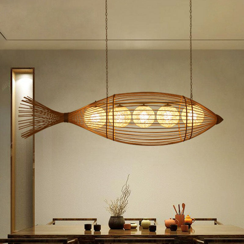 Luce il lampadario per la sala da tè di pesce artigianale in legno