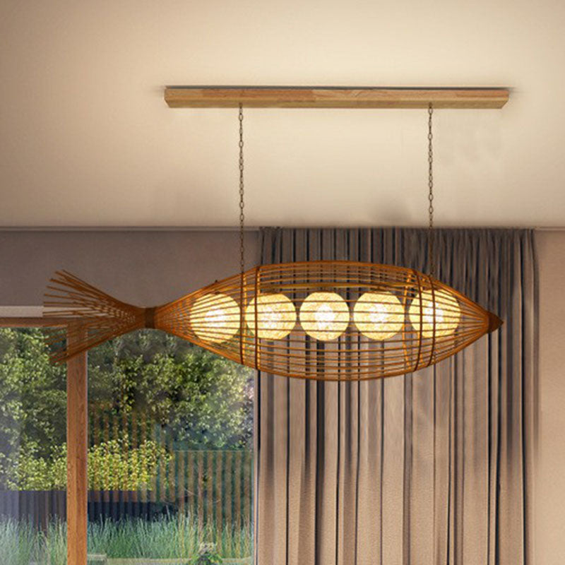 Handgemaakte vistheekamer kroonluchter verlichting bamboe minimalistisch hanglampje in hout