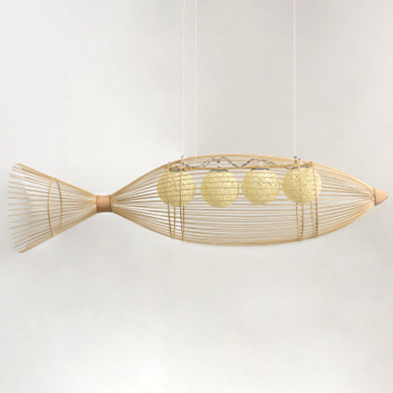 Chandelier à thé de poisson artisanal éclairage en bambou